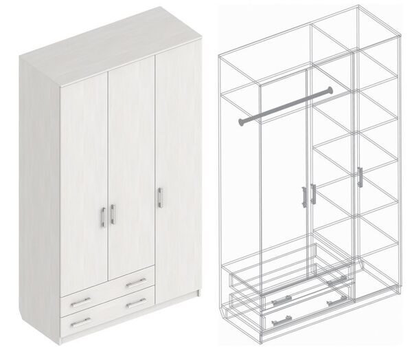 Шкаф для одежды "Универсал", УН-03-01, бодега белый, 1360х2100х580
